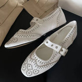 Retro Rivet Mary Jane Shoes Belt Buckle Round Toe Ballet Flats Comfortable Soft Sole Flat Shoes Zapatos De Mujer