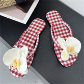 Design Flower Geometric Clip Toe Low Flat Heels Slippers Casual Flip Flops Party Shoes