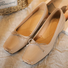 genuine leather square toe slip-on ballet flats sweet bowtie pleated retro soft comfortable espadrilles shoes hot