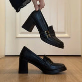 Vintage Thick High Mary Jane Shoes Banquet Party Pumps Slip On Elegant Dress Leather Shoes