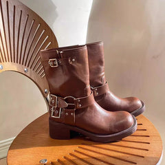 Ankle Boots Thick High Heels Knight Boots Leather Western Boots Shoes Cowboy Boots botas de mujer