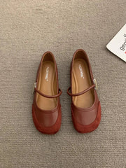 Leather Shallow Soft Sole Casual Mary Jane Shoes French Metal Buckle Flat Shoes