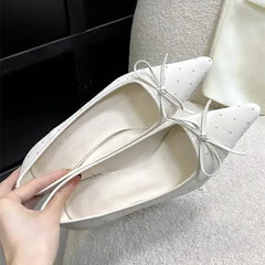 Rhinestone Bow Decoration Pointed Toe Satin Thin High Heels Elegant Banquet Shoes Mules Loafers