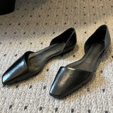 High Quality Retro Leather Flats Shoes Oblique Square Toe Hollow Mules Sandals Cozy Ballet Flats Loafers