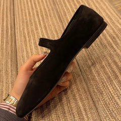 Shallow Casual Soft Mary Jane Shoes Retro Black Square Toe Outdoor Dress Ballet Flats Brand Footwear