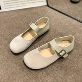 Leather Buckle Low Heel Mary Jane Shoes Soft Sole Casual Flat Shoes