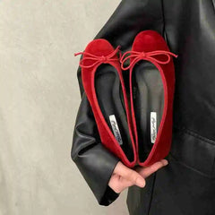 Red Flat Shoes Shallow Slip On Elegant Ballerinas Shoes Soft Flat Heel Outdoor Casual Mary Jane