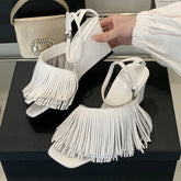 Tassels Wedge Sandals Open Toe Ankle Strap High Heels