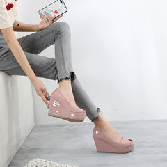 31-43 Wedge Open Toe Shoes High Heel Platform Shoes Patent Leather