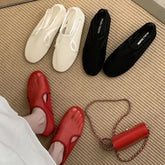 Red Ballet Flats Low Heel Pumps Mesh Mary Jane Shoes Comfort Flat Shoes Black Round Toe Beach
