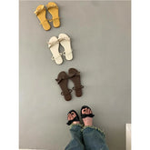 Flat Shoes Low Woman's Slippers Slides Butterfly-Knot Rome Butterfly-knot Rubber Retro Scandals PU H