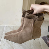 Pointed-Toe Faux Suede Ankle Boots Elegant Stiletto Heels