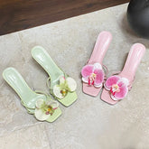 Slip Square Toe High Heels Pumps Slides Shoes Flower Thin Heels Shoes 2025