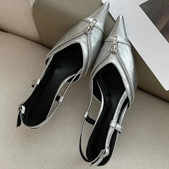 Pointed Toe Mules Pump Zip Design Slingbacks High Heels Footwear Elegant Brand Shoes