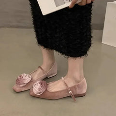 Cute Flock Flowers Flat Shoes