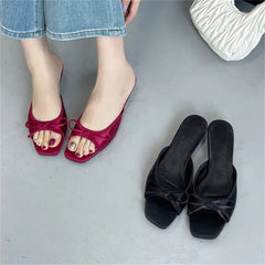 Butterfly-kont Slippers Elegant Square Toe Party Dress Sandals Low Heels Shoes Large Size 43