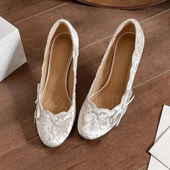 Brand High Heels Velvet Round Toe Butterfly-knot Pump Shallow Elegant Thin Heels Party