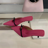 Design Style Butterfly-knot Woman Slippers Low Thin Heels Pointed Toe Shallow Mules Shoes