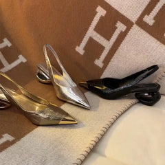 strange heel pointed toe slingbacks
