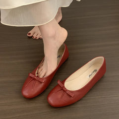 2026 Flat Shoes Round Toe Bow-knot Slip On Ballet Shoes Soft Flat Shoes Casual