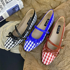 High Quality Checkered Design Mary Jane Shoes Inner Height Increase Flat Ballet Shoes Comfortable Soft Bottom