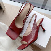 genuine leather thin high heel square toe slip-on sandals elegant evening dress pumps heels daily shoes