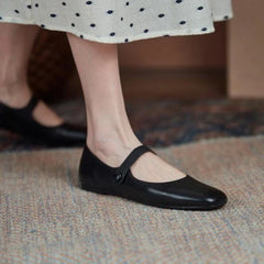 Mary Jane Shoes Genuine Leather Shoes Buckle Comfortable Flat Shoes