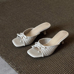 Butterfly-knot Woman Slippers High Heel Slides Concise Party Dress Shoes