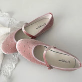 Cute Satin Velvet Rivet Decoration Flat Shoes Comfort Mary Jane Shoe Elegant Ballet Flats Loafers