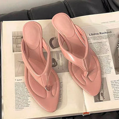 Flip Flops Pointed Toe Slippers Beach Shoes High Heels Shoes Clip Toe Casual Slides Mujer