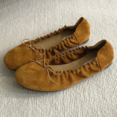 Suede Retro Bowknot Round Toe Flat Shoes Soft Sole Comfort
