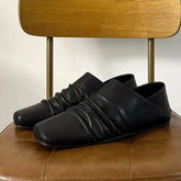 Pleated Leather Flat Mules Shoes Woman High Quality Squared Toe Slippers Comfort Outdoor Casual Flats