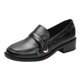 Cow Leather Metal Buckle Slip On Flat Shoes High Quality Comfortable Loafers Casual Versatile Daily Famale Shoes