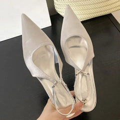 Satin Pointed Toe Mules Sandals High Quality Shallow Thin Low Heels