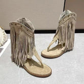 Fringe Ankle Cool Boots Sandals Flats Clip Toe Shoes Brand Casual Woman Zapatillas
