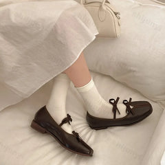 Elegant Bow Decoration Square Toe Shallow Mouth Single Shoes
