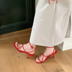 Womens Shoes Sandals Stiletto Heels Suit Beige All-Match Girls Low Comfort High Retro