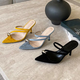 Pointed Toe High Heels Pumps Slides Shoes Slip Metal Thin Heels Shoes Flip flops