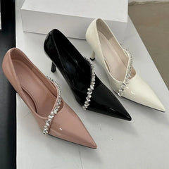 Rhinestone Chain Thin High Heels Pointed Toe Pumps Office Shoes Elegant Zapatos De Mujer