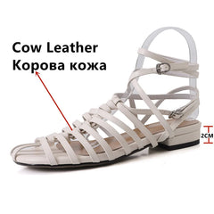 Design Rome Style Low Heels Narrow Band Casual Party Shoes Woman Genuine Leather Quality