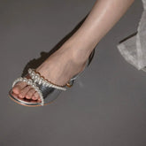 Pearls Edge Open Toe Sandals Block Heels Back Straps Shallow Sandal Dress Party Casual Rubber Sole Shoes