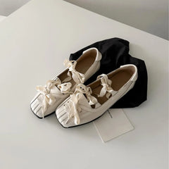 square head bow shallow mouth ballet shoes one-pedal flat Mary Jane single shoes
