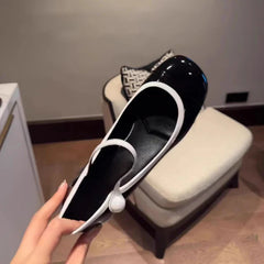 Japanned Leather Mary Janes Woman Color Block High Heels Shoes Belt Buckle Tacones Wedges Chunky Heeled Escarpins Mujer