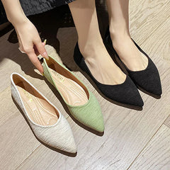 Striped Fabric Ballerinas Woman Soft Bottomed Flats Big Size 42/43 Shoes Pointed Toe Dress Loafers Green Ballets