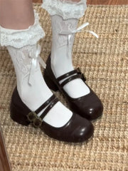 Thick Heel Mary Jane Shoes Metal Buckle Strap Shoes Outdoor Slip On Elegant Dress Pumps