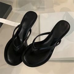 Thin Low Heels Slippers Round Clip Toe Beach Casual Sandals Flip Flops Shoes Zapatos De Mujer