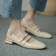 Shoes Woman Flats Double Buckle Mary Janes Shoes Patent Leather Back Strap Zapatos Mujer