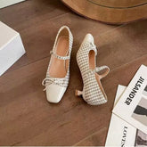 Shoes Woman Mixed Colors Bow-Knot Casual Square Toe Buckle Moccasin