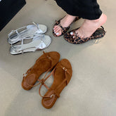 Silver Sandals Flats Brown Belt Buckle Shoes Flats Sandal Comforts Sandalias De Mujer