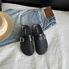 Mesh Platform High Heels Weave Slippers Hollow Sandals Mules Woman Fad Beach Loafers Slides Dress